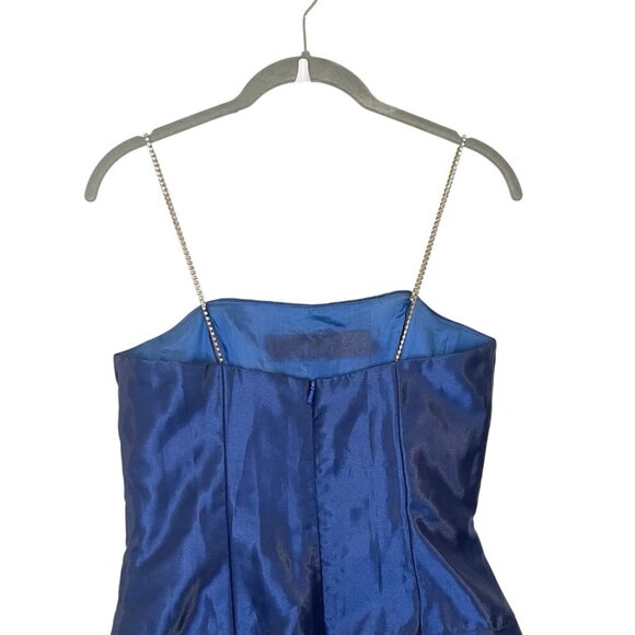 Jessica‎ McClintock Gunne Sax 90s Dress Blue Satin Ruched Strapless Rhinestone - Picture 5 of 10